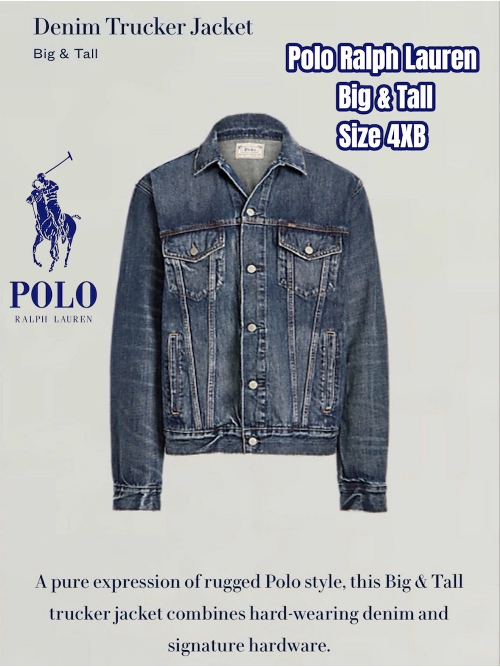 Polo by Ralph Lauren Distressed Blue Denim Trucker Jacket